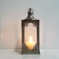 Lanterna de parede decorativa, vela de metal e ferro solar com luz led vintage para mesas de casamentos