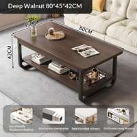 Table basse rectangulaire en bois, style moderne et minimaliste, idéale pour petit appartement, à placer près du canapé ou sur le balcon.