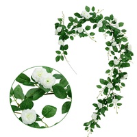 Guirlande de roses artificielles blanches réalistes de 2 m, pliable, en soie, pour la décoration suspendue des tuyaux de climatisation, des murs, des jardins et des devantures de magasins