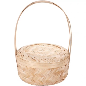 Bamboo basket hamper box storage gift tea coffee basket with lid and handle