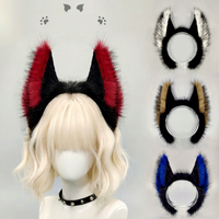 E0099 Serre-tête diabolique d'Halloween foncé pour femme, fait main, avec oreilles d'animaux en peluche, pour Comic Con, Cosplay, style punk