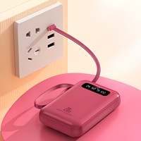 Mini batterie externe Li-Polymère 10000mAh avec lumière LED, charge rapide 10W, 4 câbles intégrés - Portable pour utilisation en extérieur pour téléphones