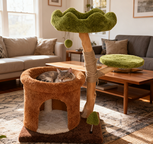 Tour pour <span class=keywords><strong>chat</strong></span> compacte et élégante, style <span class=keywords><strong>scandinave</strong></span> classique, en lin et bois, emballée en carton, pour appartement, décoration d'Halloween - Product Image 6