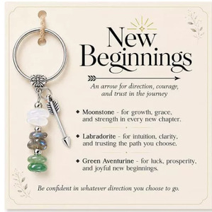 Porte-clés en cristal de guérison, cadeaux de nouveaux départs, cadeau de séparation pour collègue, 3 types de perles en pierre naturelle et alliages, porte-clés anneau - Product Image 1