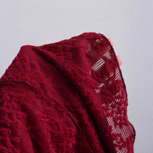 Robe <span class=keywords><strong>rouge</strong></span> en dentelle à épaules dénudées, manches longues, encolure asymétrique, robe de soirée décontractée - Product Image 3