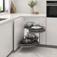 TKK Panier de rangement d'angle coulissant rotatif à 2 niveaux en acier inoxydable, gain de place, pour cuisine, type Lazy Susan, Panier Magique