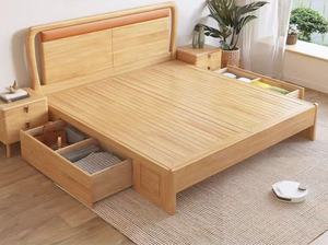 2025 Design Simple Moderne Style Nordique Chêne Français <span class=keywords><strong>Lit</strong></span> King Écologique Meubles En <span class=keywords><strong>Bois</strong></span> Massif <span class=keywords><strong>Lit</strong></span> En <span class=keywords><strong>Bois</strong></span> Doux Avec Rangement - Product Image 2