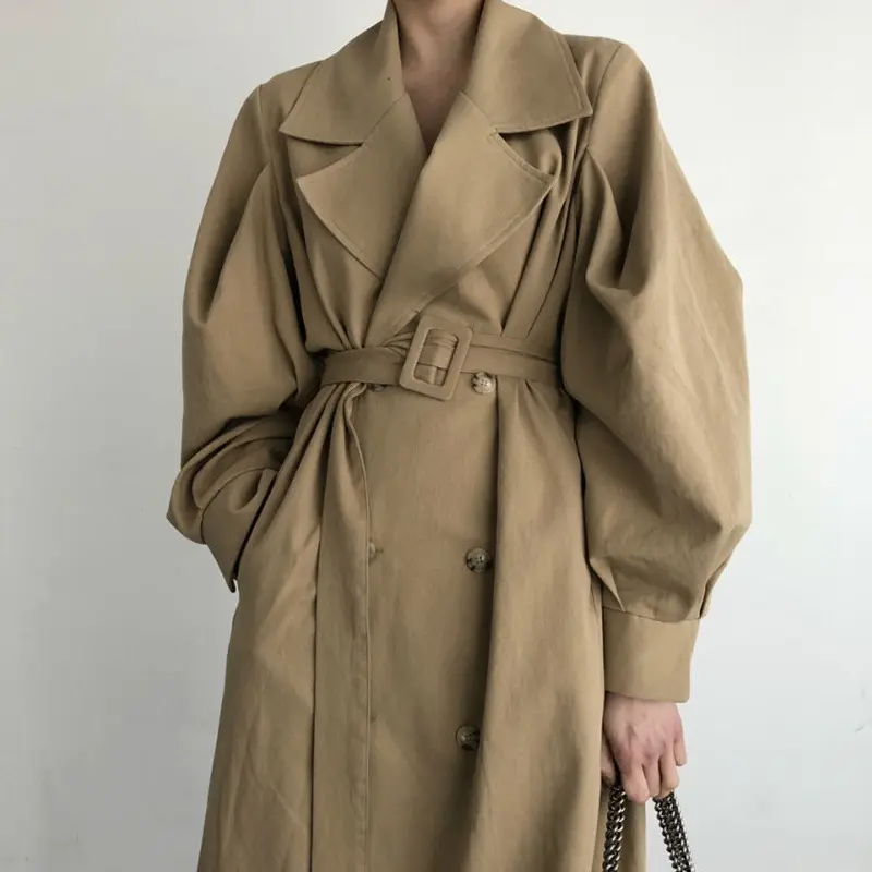 Herbst Eleganz Retro britischen Stil lose Taille Trimmen unter den Knien mittellangen Anzug Kragen Trenchcoat für Frauen