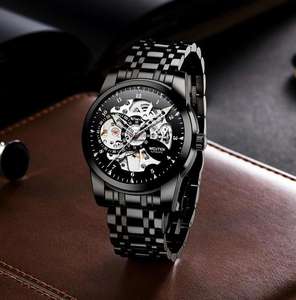 Wholesale Automatic Mechanical Men's Wrist Quartz <b>Watches</b> Round <b>Case</b> Visible Mechanism Stainless Steel Band Glass Dial Window - Product Image 5