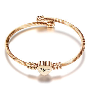 Bracelet en acier inoxydable tressé avec inscription « Mom » gravée sur un cœur, cadeau unisexe, bijoux - Product Image 4