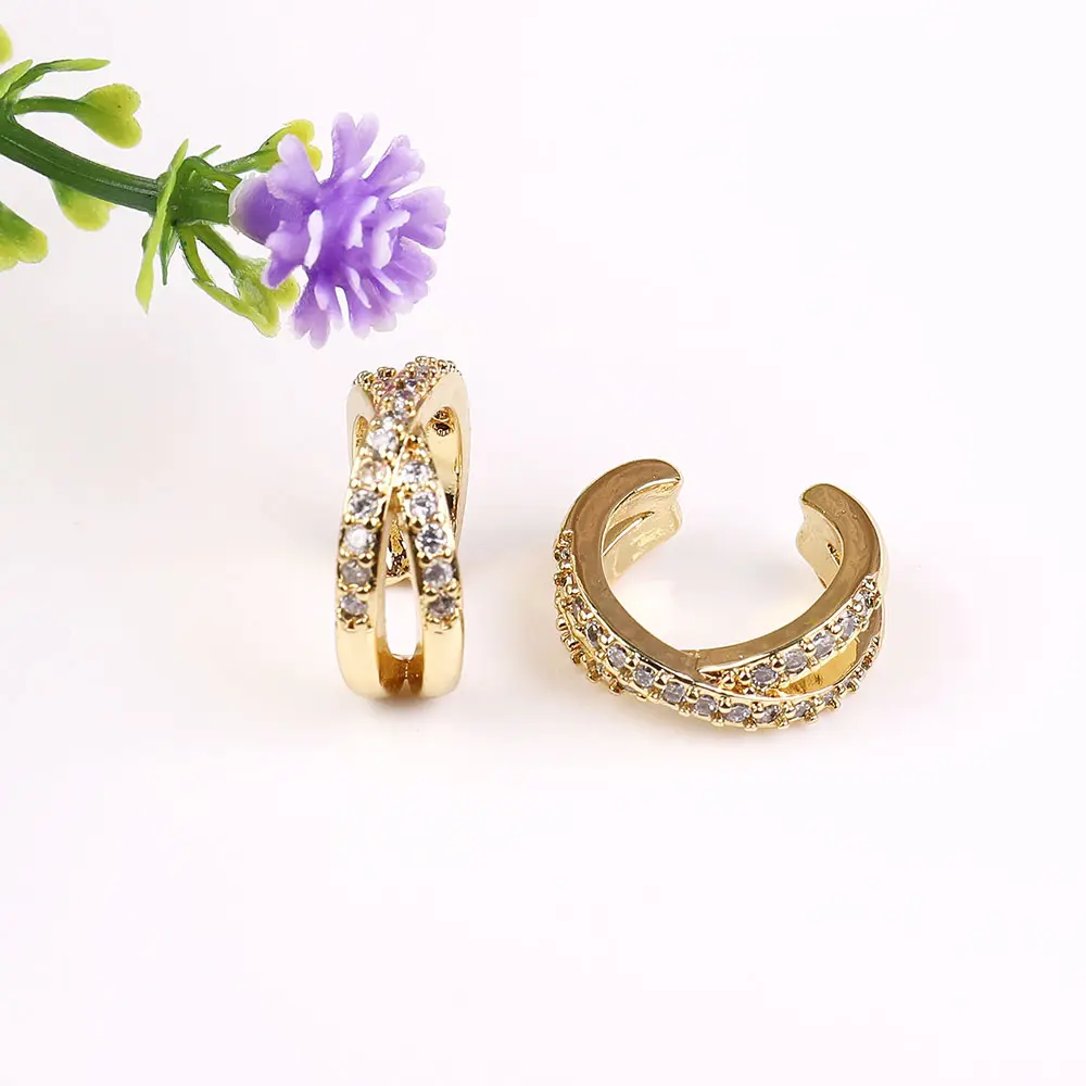 Anting Zirkon Klip Telinga Manset, Anting Emas Kotor Anting Kuningan untuk Mode Tubuh Tanpa Perhiasan Tindik