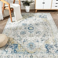 Tapis vintage persan à motifs médaillon bleu et orange, rétro, antidérapant, lavable, pour salon, chambre à coucher, tapis personnalisables OEM ODM