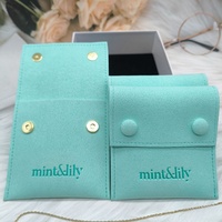 Pochette cadeau de luxe en microfibre épaisse avec bouton à pression, logo personnalisé sérigraphié 8x8cm pour bijoux, boucles d'oreilles, colliers, bracelets, bagues