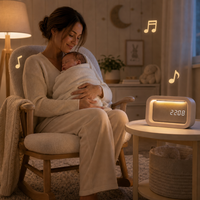Nachtlicht-Wecker mit 3 Farbtemperaturen, Schlafmusik, Weißes-Rauschen-Gerät und Aufwachlicht für das Bett
