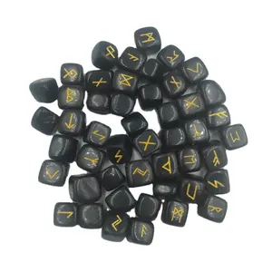 Best Quality Natural Euro-american Character Black Carved Pebble Set Wholesale Rune Set For Sale