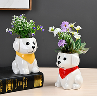 Pot de fleurs en céramique mignon Yisheng en forme de chiot avec trou de drainage, pour plantes d'intérieur et d'extérieur, herbes décoratives