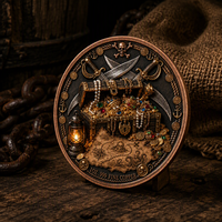 Pièce de monnaie commémorative en cuivre fin .999 de 1 once, motif trésor pirate, bijoux, lanterne, carte nautique, art crâne, artisanat métallique