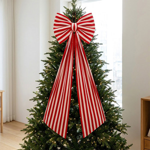 LINGKAI Red White Stripe <b>Large</b> Christmas Bow <b>Ornament</b> Hanging Bow for Shop Window Front Door Xmas Holiday Decor - Product Image 3