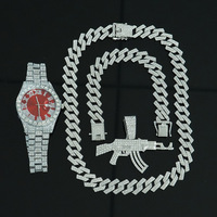 Ensemble Montre, Bracelet et Collier Unisexe Hip Hop Plaqué Or en Alliage de Zinc avec Chaîne à Maillons – Vente Flash