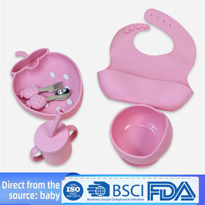 Baby Weaning Silicone Gel Placemat Bowl <strong>Set</strong> with Suction-Cup Base Divided Compartments &amp; Strawberry Print Dinnerware - Product Image 2