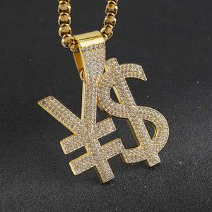 Collier Hip-Hop Rappeur Américain Diamant Brillant Lettre Pendentif Symbole Dollar et RMB Danse Hiphop – Meilleure Vente - Product Image 1