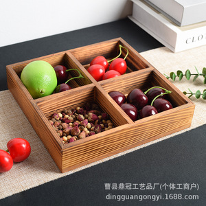 Four Compartment Wooden <b>Storage</b> <b>Tray</b> Rectangle Solid Wood Candy Box Desktop Organizer Retro Chinese Style - Product Image 2
