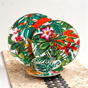 Tropical Rainforest Monstera Pattern Ceramic <b>Dinnerware</b> <b>Set</b> - Product Image 5