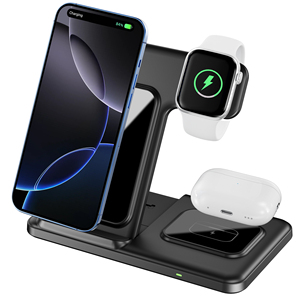 Kablosuz Şarj İstasyonu Manyetik Hızlı Şarj Katlanabilir 3'ü 1 Arada Şarj Standı iPhone, Akıllı Saat ve AirPods için - Product Image 1