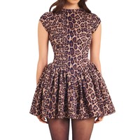 Nouvelle Arrivée Hiver Robe Longue Plissée Sans Manches Imprimé Léopard Taille Haute Col Rond Dos Nu Coupe Trapèze Sexy et Tendance pour Femme