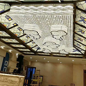 Lustre carré en cristal finition or E26 LED avec télécommande, intensité variable, blanc chaud 3500K, acier inoxydable, hauteur réglable - Product Image 3