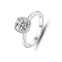 Bague Halo en Argent Sterling 925 avec Moissanite Ronde Certifiée GRA, Vérifiée par Stylo de Test, Vente en Gros Directe Usine de Bijoux