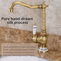 Robinet de lavabo en céramique thermostatique en laiton antique de luxe, robinet cascade à trou unique, mélangeur chaud et froid, lavabo européen