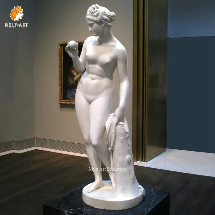 โรมันความรักและความงามเทพธิดากรีกโบราณสีขาววีนัสถือแอปเปิ้ลหินรูปปั้นหินอ่อน Aphrodite รูปปั้นสำหรับสวน