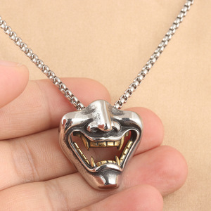 Collar Unisex de Acero Inoxidable con Colgante de Máscara de Dientes de Vampiro, Diseño Geométrico, Estilo Punk, Dos Tonos - Product Image 3