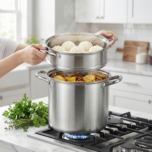 Casserole à <span class=keywords><strong>couscous</strong></span> en acier inoxydable, marmite de cuisson à 2 niveaux avec cuiseur vapeur - Product Image 4