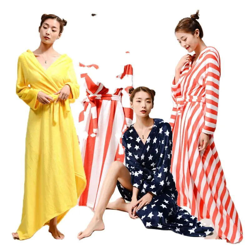 Tùy chỉnh bán buôn nalaimei Chất lượng cao trùm đầu san hô nhung Womens Áo choàng tắm Nữ Nhà flannel Áo choàng tắm đồ ngủ