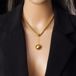 Nuevo Collar con Colgante de Bola de Acero Inoxidable Chapado en <span class=keywords><strong>Oro</strong></span> de <span class=keywords><strong>18</strong></span> Quilates, Antideslustre, para Mujer - Product Image 2