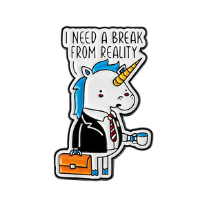 Épingles en émail « <span class=keywords><strong>Unicorn</strong></span> Need A Break » pour uniforme de travail, collection d'animaux humoristiques, broches, badges pour sac, revers, bijoux, cadeau pour les employés de bureau - Product Image 1