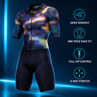 Maillot de cyclisme de course tendance, dégradé bleu irisé, manches courtes, respirant, style course