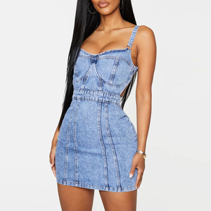 Eleganti Abiti Casual Primaverili ed Estivi Stile Impero Moda <span class=keywords><strong>Abbigliamento</strong></span> Femminile Mini Abito in Denim Bianco Strappato - Product Image 2