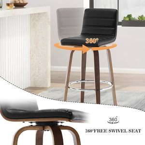 Swivel Bar Stools with Backs, Upholstered PU <strong>Leather</strong> <strong>Barstool</strong>, Mid-Century Modern Bar Stool Chairs for Kitchen Island, Black - Product Image 5