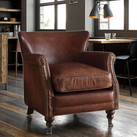 Fauteuil d'appoint en cuir de luxe vintage, style aviateur, design industriel rétro pour salon, chambre, hôtel, salle à manger, villa, loft