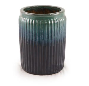 Pot de fleurs en céramique émaillée à rayures verticales dégradées turquoise-bleu de style américain, trou de drainage, jardinière décorative haute pour - Product Image 5