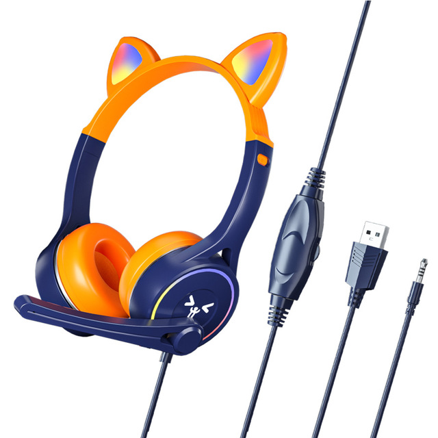 Factory Direct Cat Ear Headphones Wired LED RGB Lighting Surround Sound Built-in Mic On-Ear Over-Ear DJ Immediate Shipment Large