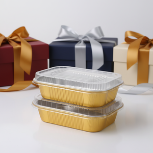 Contenitori in <span class=keywords><strong>Alluminio</strong></span> Monouso da 1050ML, Vassoi Rettangolari Argentati Resistenti alle Alte Temperature, Ecologici, per Confezionamento di Bistecche di Agnello - Product Image 2