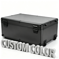 Valise à roulettes en aluminium noir avec poignée télescopique et mousse alvéolée, mallette à outils roulante avec rembourrage en mousse