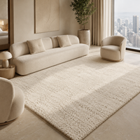 Tapis Minimaliste en Laine Crème Blanc Doux et Épais, Luxe Moderne, Tufté à la Main, pour Chambre, Salon, Villa, Hôtel, Designer