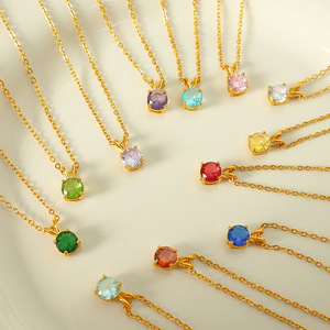 Collier Pendentif Élégant en Zircon Pierre Naturelle Plaqué Or 18K Bijou de Mode pour le Bureau Sertissage Griffe Chaîne en Alliage de Zinc - Product Image 1