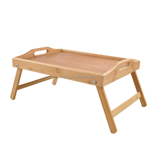 휴대용 대나무 침대 플래터 테이블 접이식 다리 다목적 아침 식사 트레이 캠핑 음식 서빙 거실 클래식 바니쉬 - Product Image 6