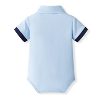 Catpapa - Conjunto de 3 piezas para bebé niño: Body con ribete, pantalón corto con tirantes azul marino y pajarita - Traje de caballero para bautizo o fiesta